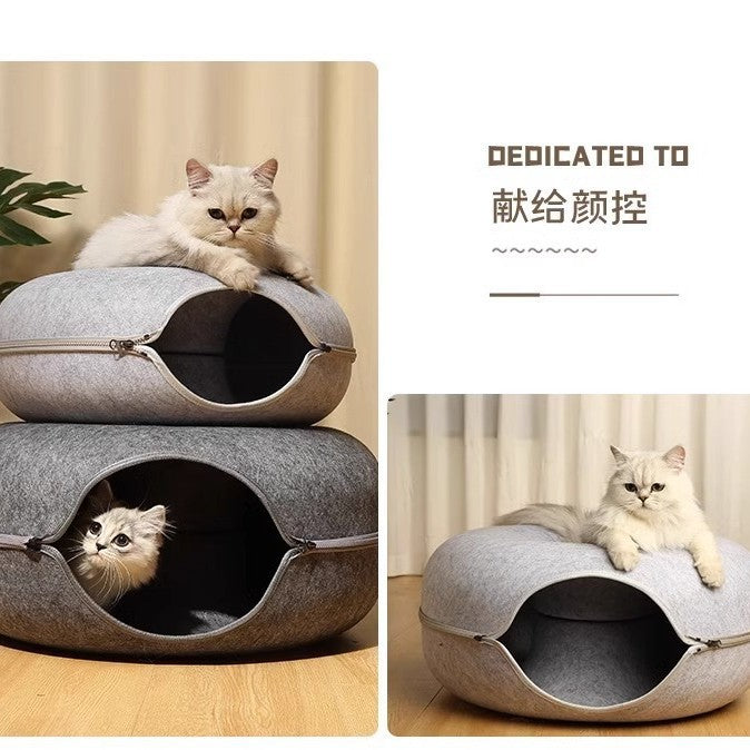 Cat Nest For All Seasons, Winter Warm Cat Bed, Felt Donut Cat Nest, Tunnel, Cat Toy, Tire Dog Nest
