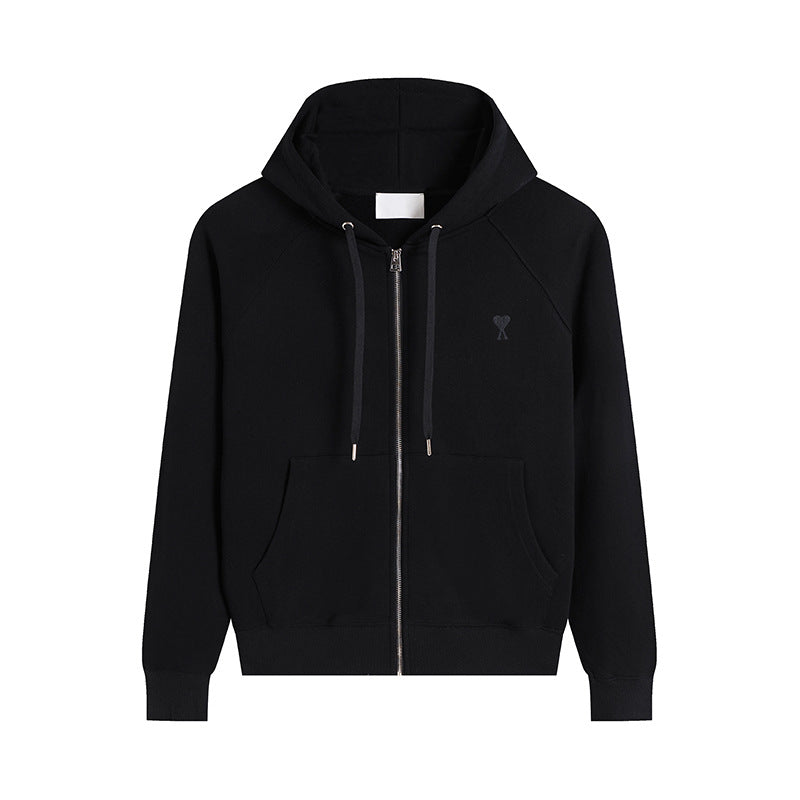 Hooded Cardigan 2025 Autumn And Winter Love Embroidery Solid Color Cross-border Trendy Brand Zipper Sweatshirt