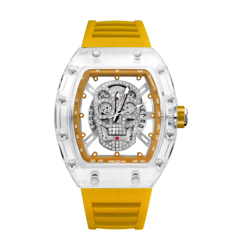 New High-Looking Fashionable Non-Mechanical Transparent Ghost Head Barrel-Shaped Men&#039;s Watch