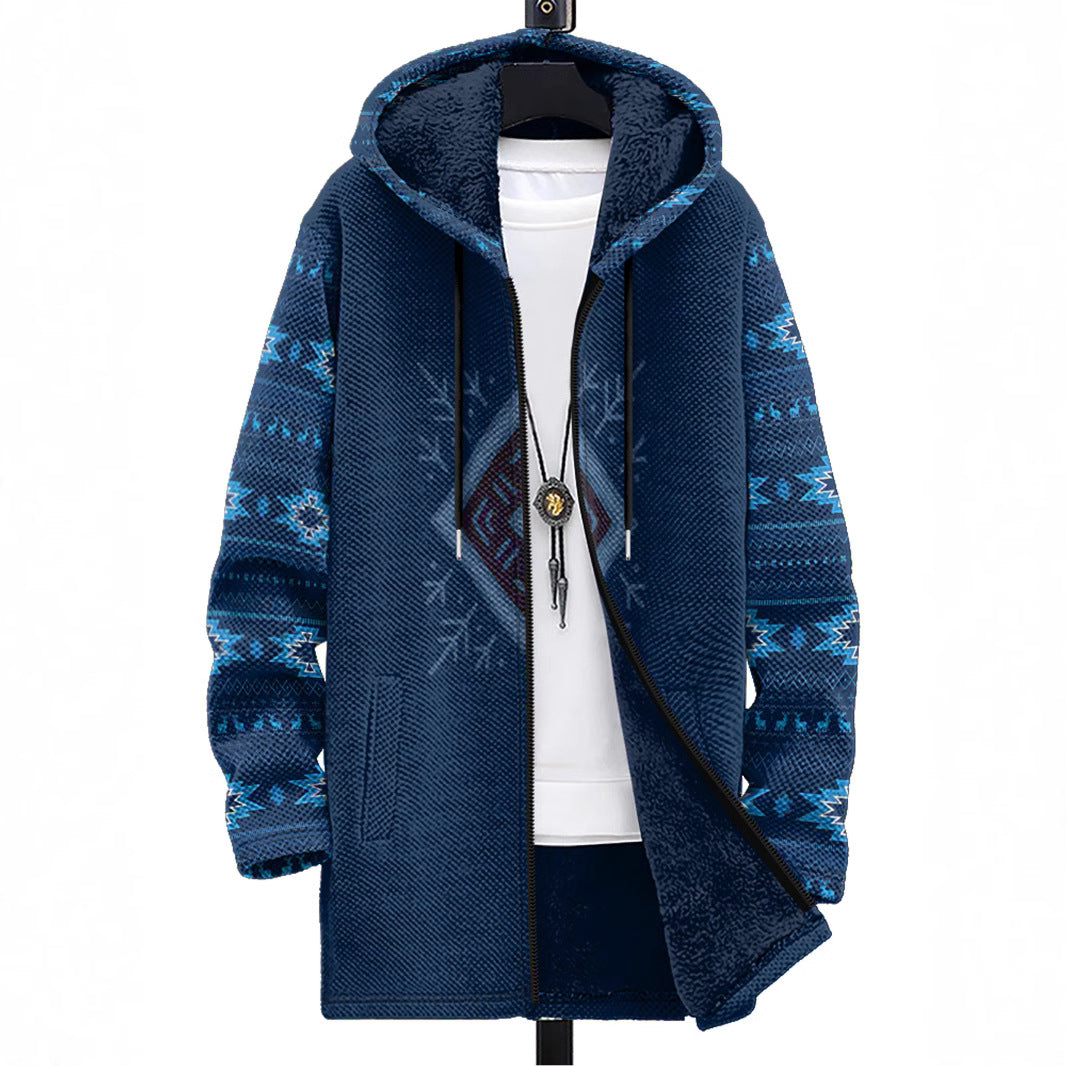Cross-Border Retro Series Multi-Color Pattern 3D Printing Digital Printing Hooded Sweatshirt Brown Lining Cotton Jacket