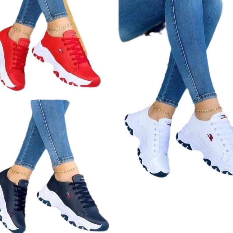 Women&#039;s Sports Shoes New Foreign Trade Large Size European And American Thick-soled Color Matching Leisure Low-top Sports Shoes